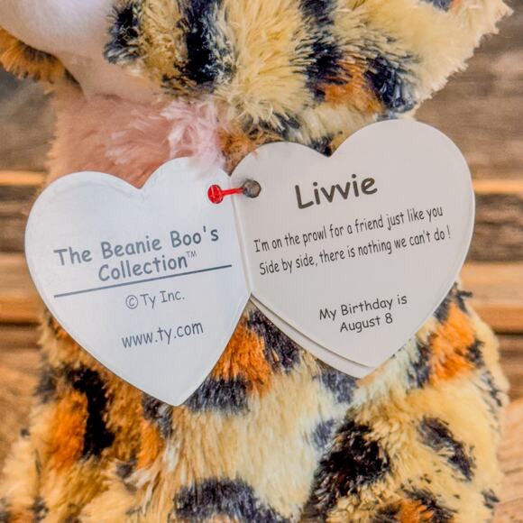 NWT Pair of Cat TY Beanie Boos-2022 Fiona the Pink Cat & 2021 Livvie the Leopard - Picture 7 of 9
